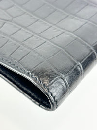 Black Croc Embossed Leather Bifold Wallet
