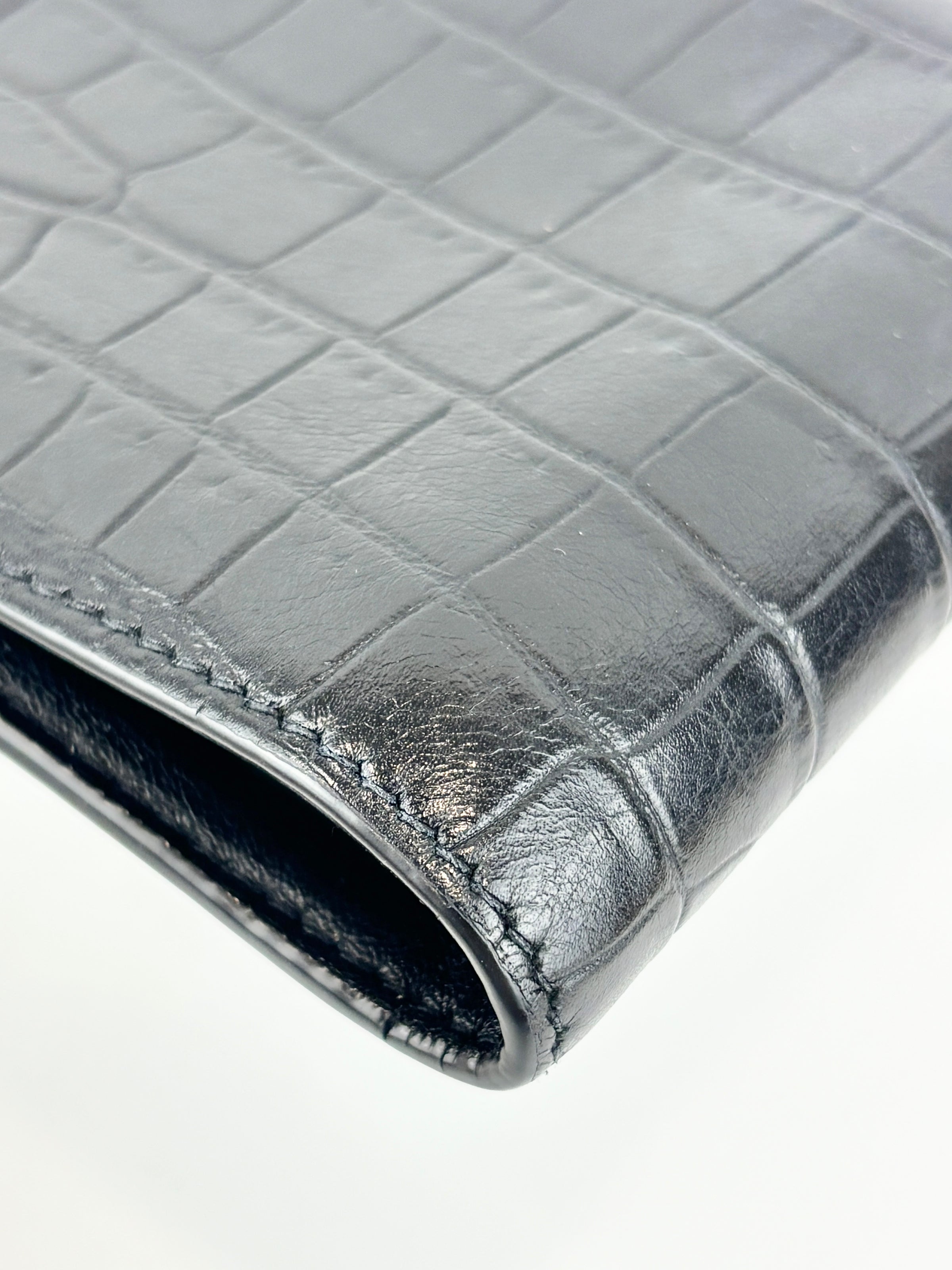 Black Croc Embossed Leather Bifold Wallet