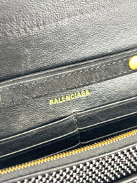 Hourglass Wallet On Chain Black Suede with Allover Logo Rhinestones GHW