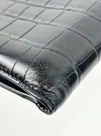 Black Croc Embossed Leather Bifold Wallet