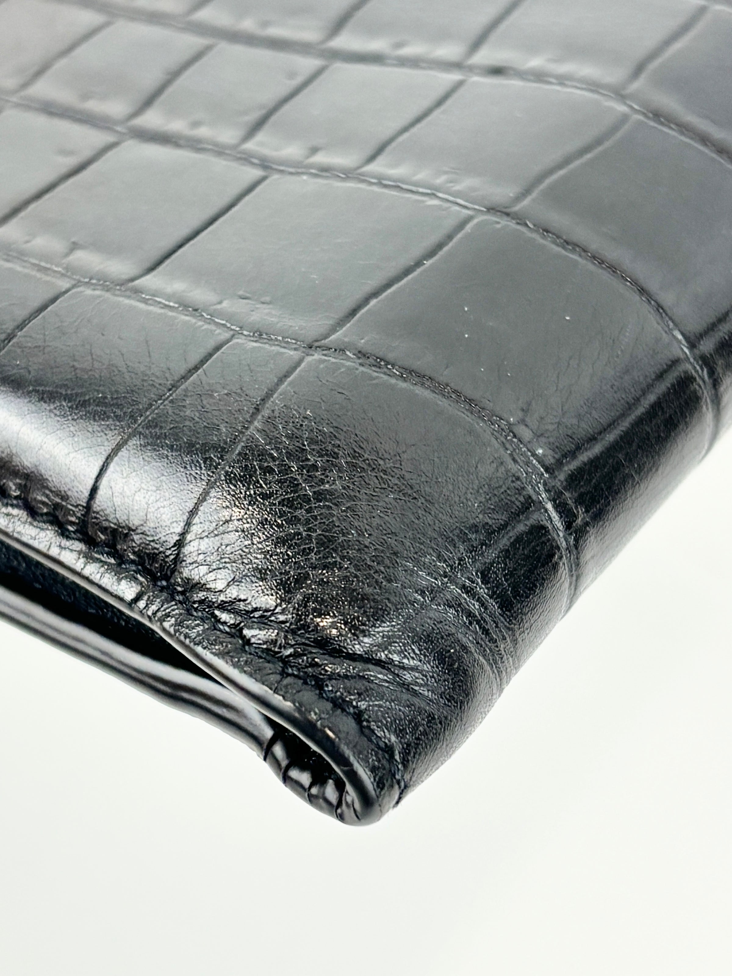 Black Croc Embossed Leather Bifold Wallet