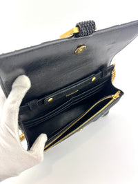 Hourglass Wallet On Chain Black Suede with Allover Logo Rhinestones GHW