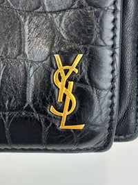 Black Croc Embossed Leather Bifold Wallet