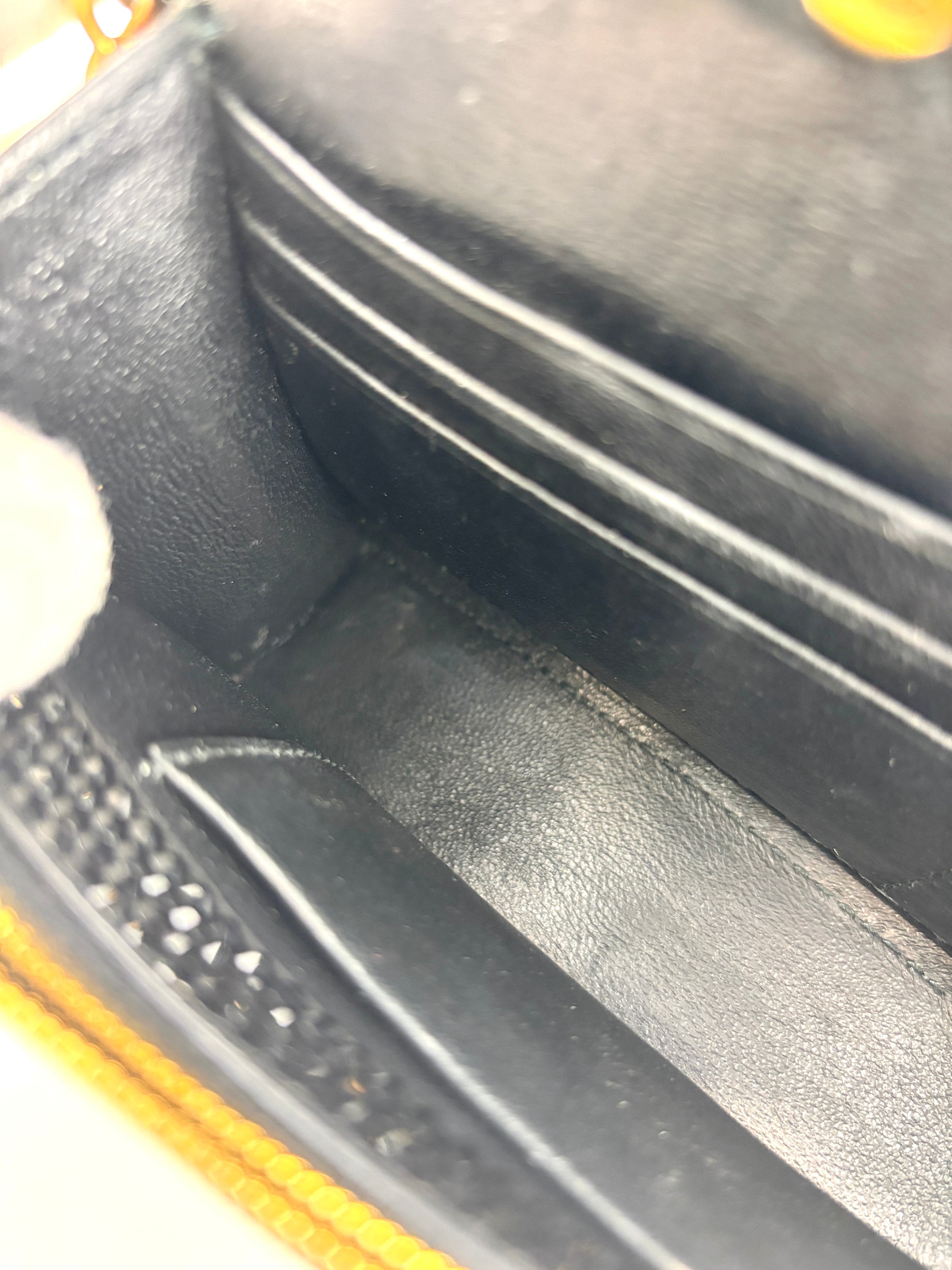 Hourglass Wallet On Chain Black Suede with Allover Logo Rhinestones GHW