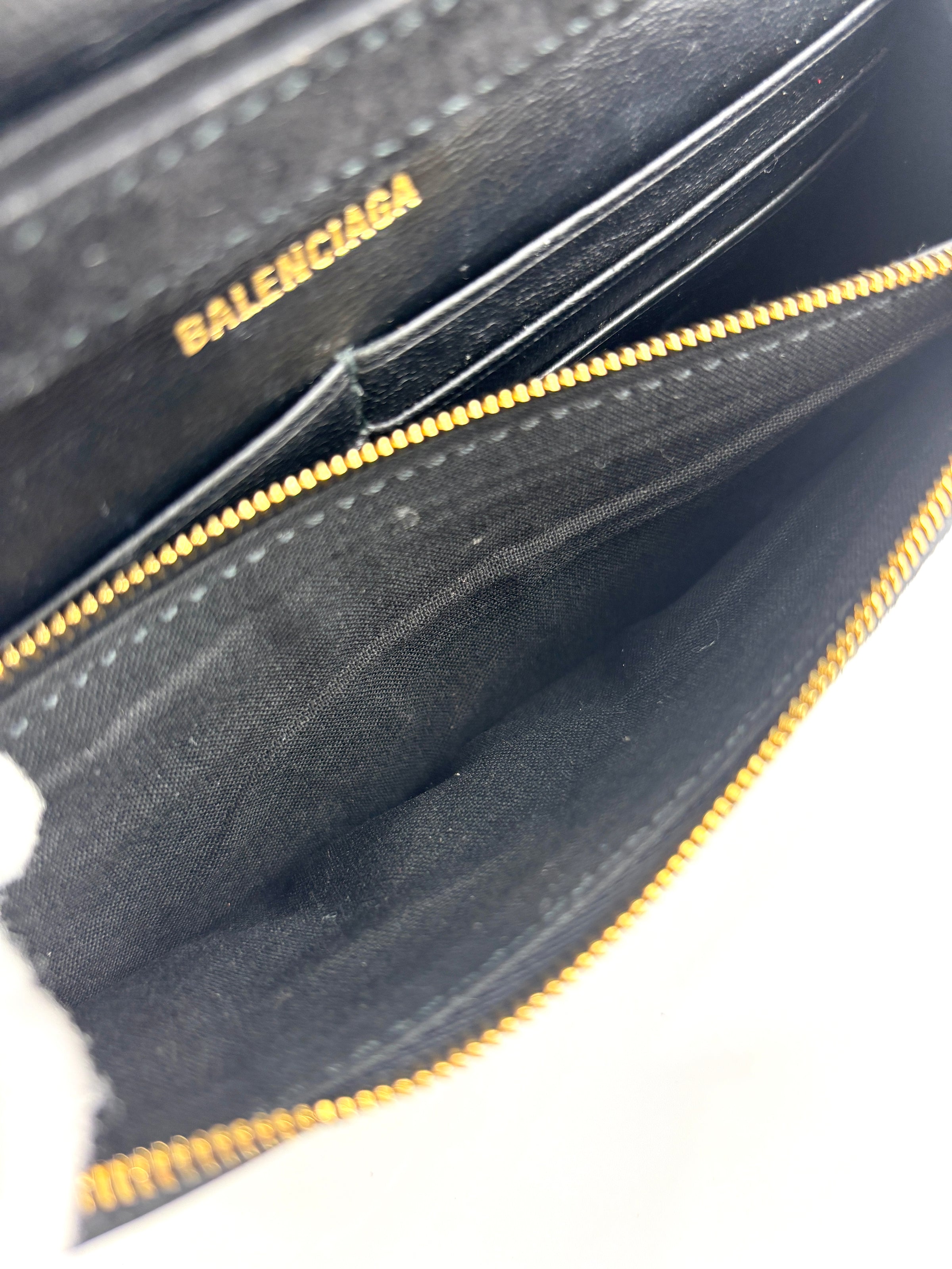 Hourglass Wallet On Chain Black Suede with Allover Logo Rhinestones GHW