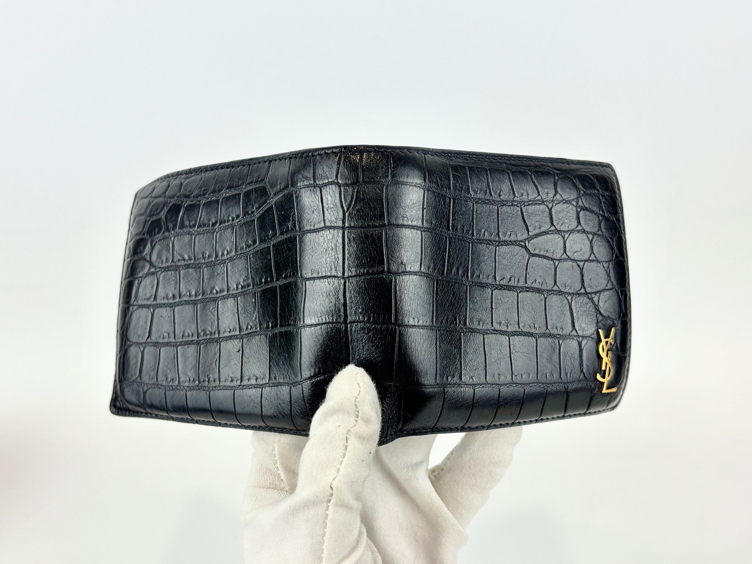 Black Croc Embossed Leather Bifold Wallet
