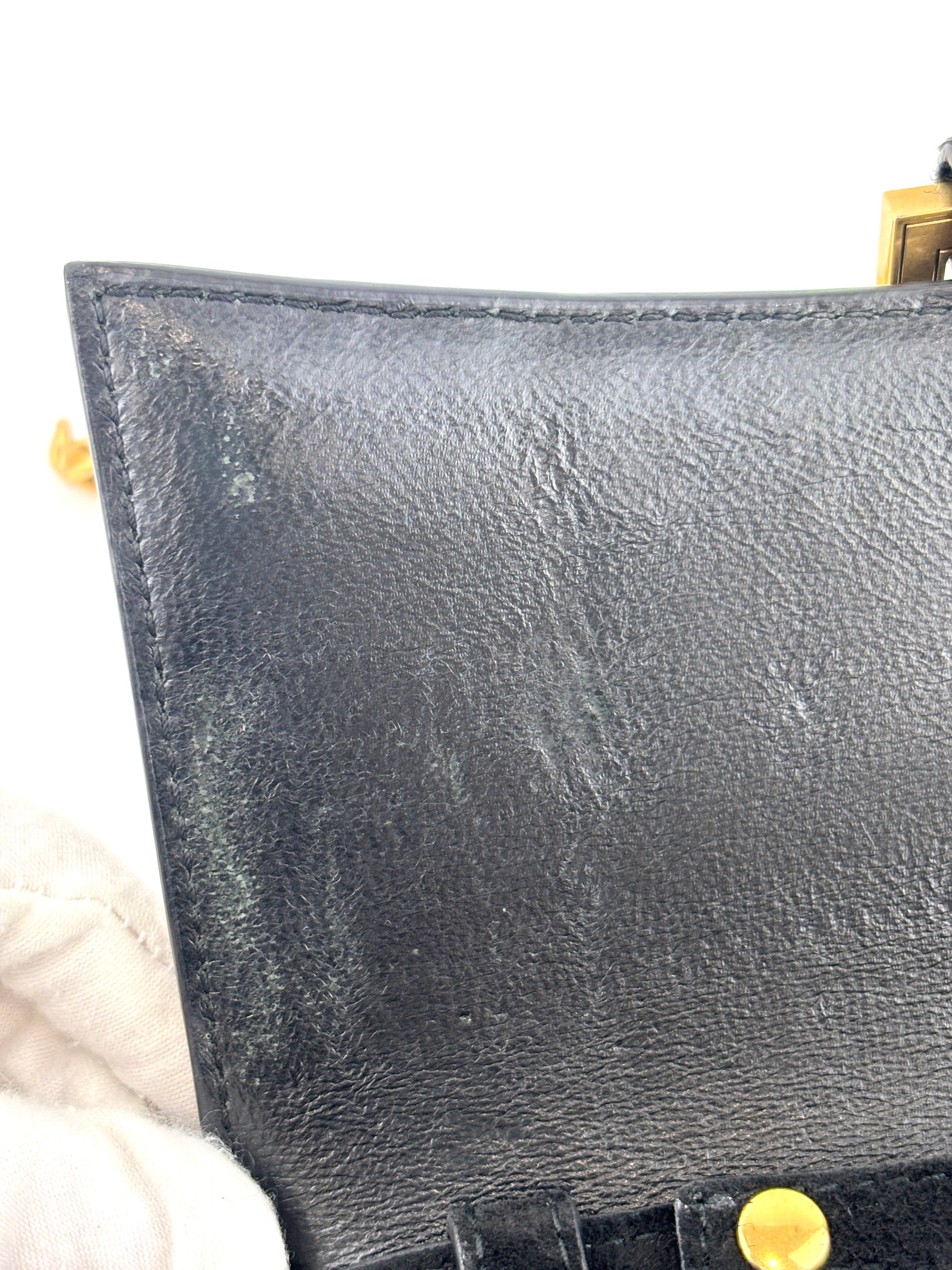 Hourglass Wallet On Chain Black Suede with Allover Logo Rhinestones GHW