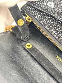 Hourglass Wallet On Chain Black Suede with Allover Logo Rhinestones GHW