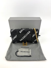 Hourglass Wallet On Chain Black Suede with Allover Logo Rhinestones GHW
