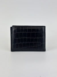 Black Croc Embossed Leather Bifold Card Holder