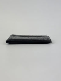 Black Croc Embossed Leather Bifold Card Holder
