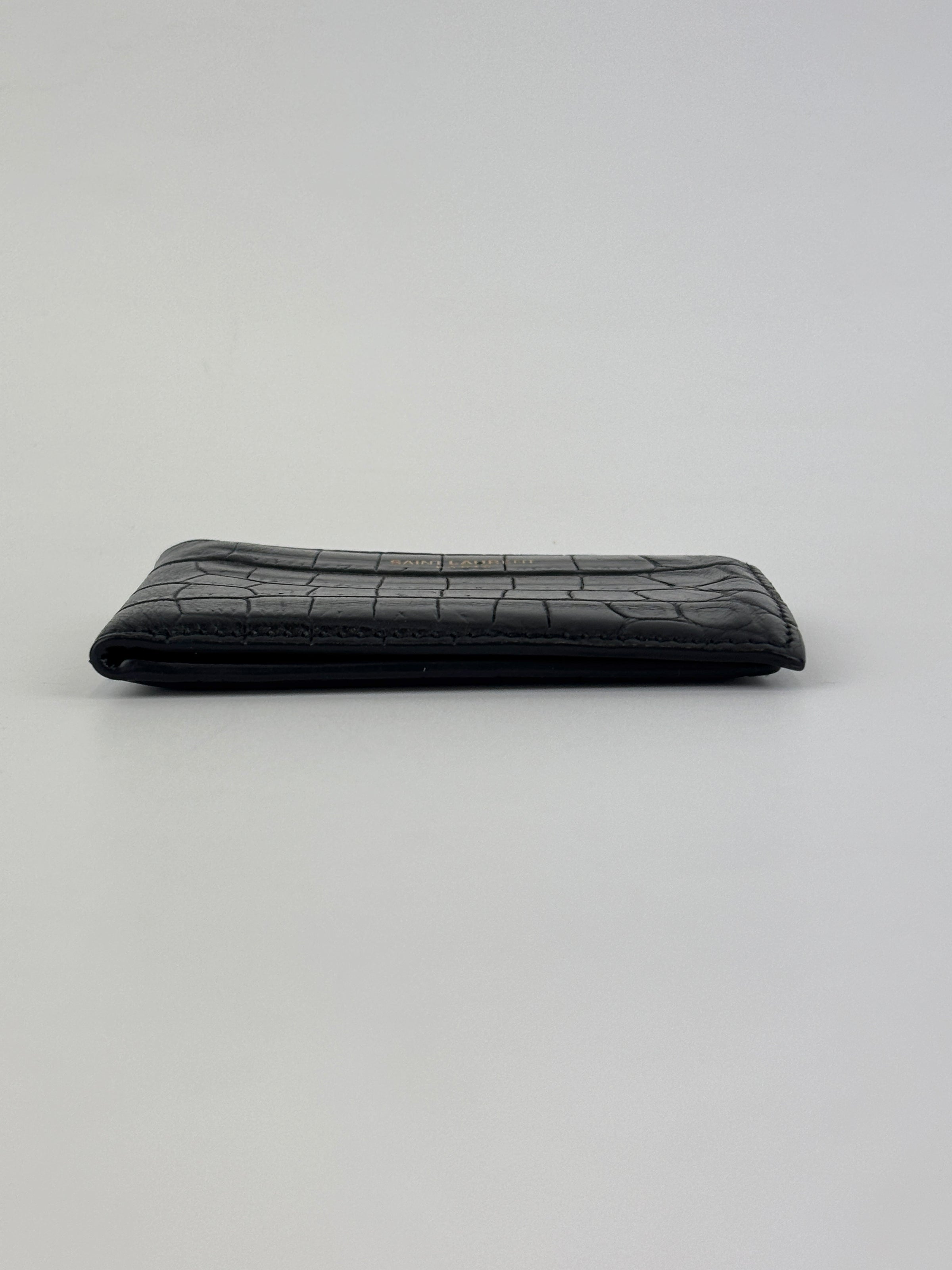 Black Croc Embossed Leather Bifold Card Holder