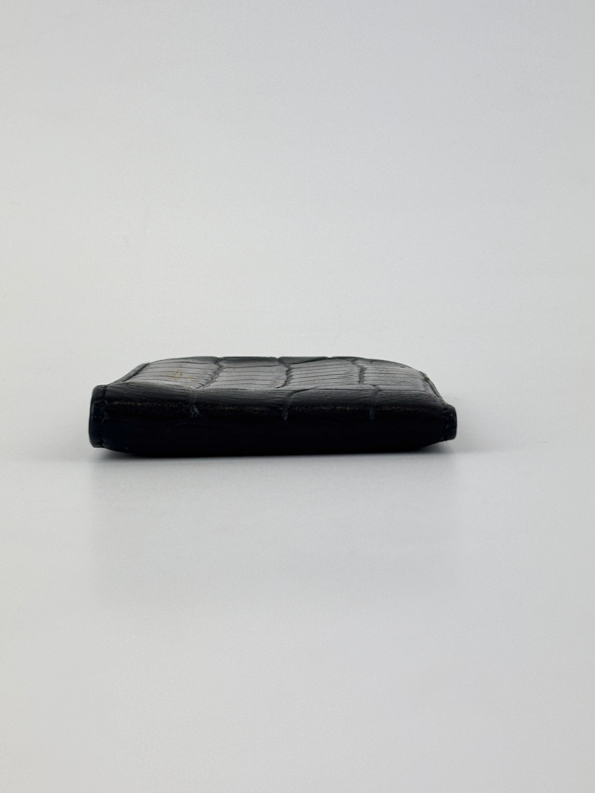Black Croc Embossed Leather Bifold Card Holder