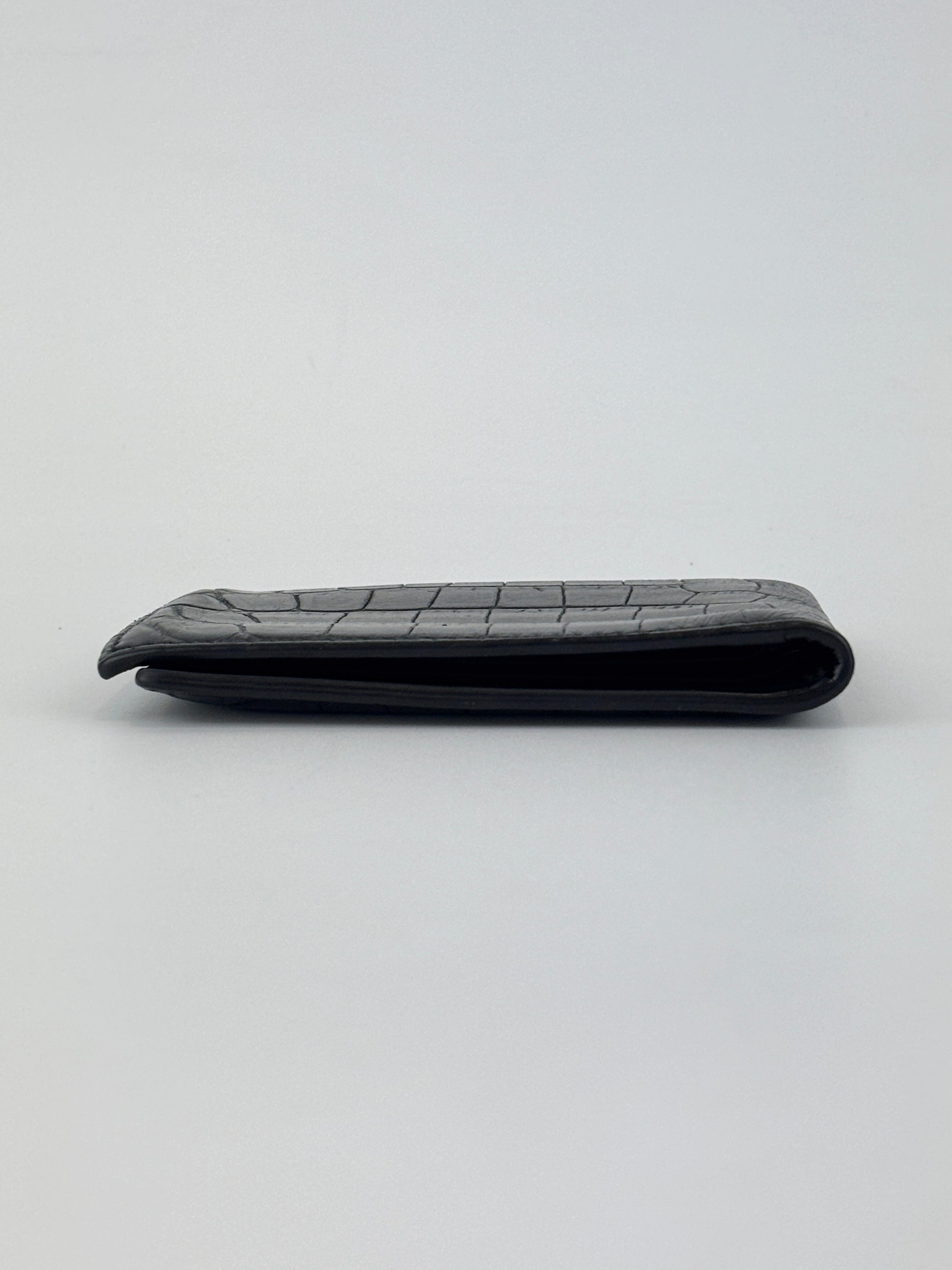 Black Croc Embossed Leather Bifold Card Holder