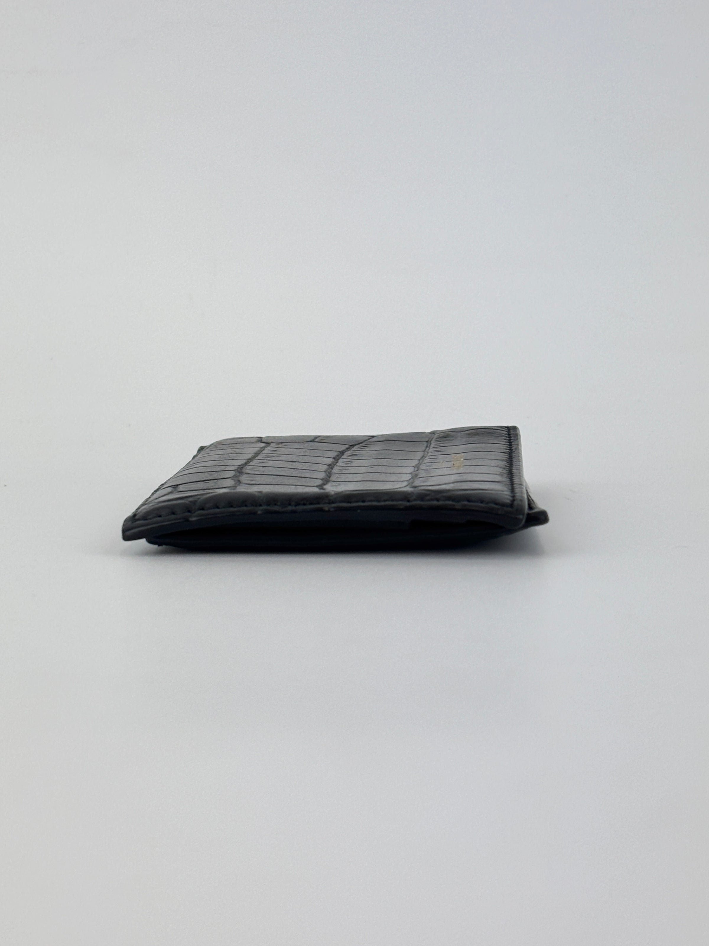 Black Croc Embossed Leather Bifold Card Holder