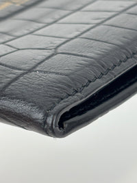 Black Croc Embossed Leather Bifold Card Holder