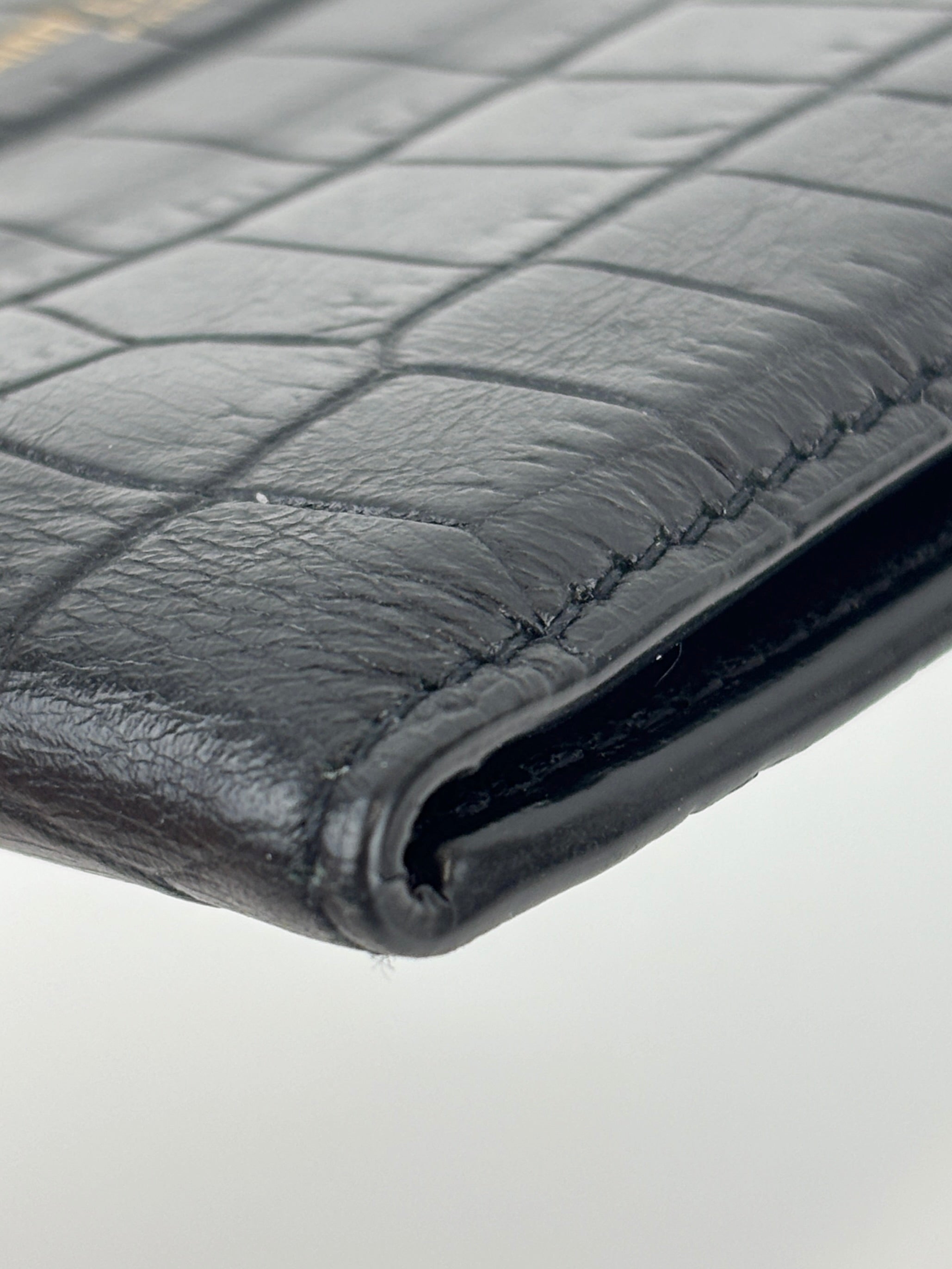 Black Croc Embossed Leather Bifold Card Holder