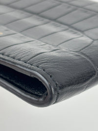 Black Croc Embossed Leather Bifold Card Holder