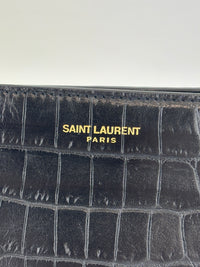 Black Croc Embossed Leather Bifold Card Holder
