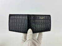 Black Croc Embossed Leather Bifold Card Holder