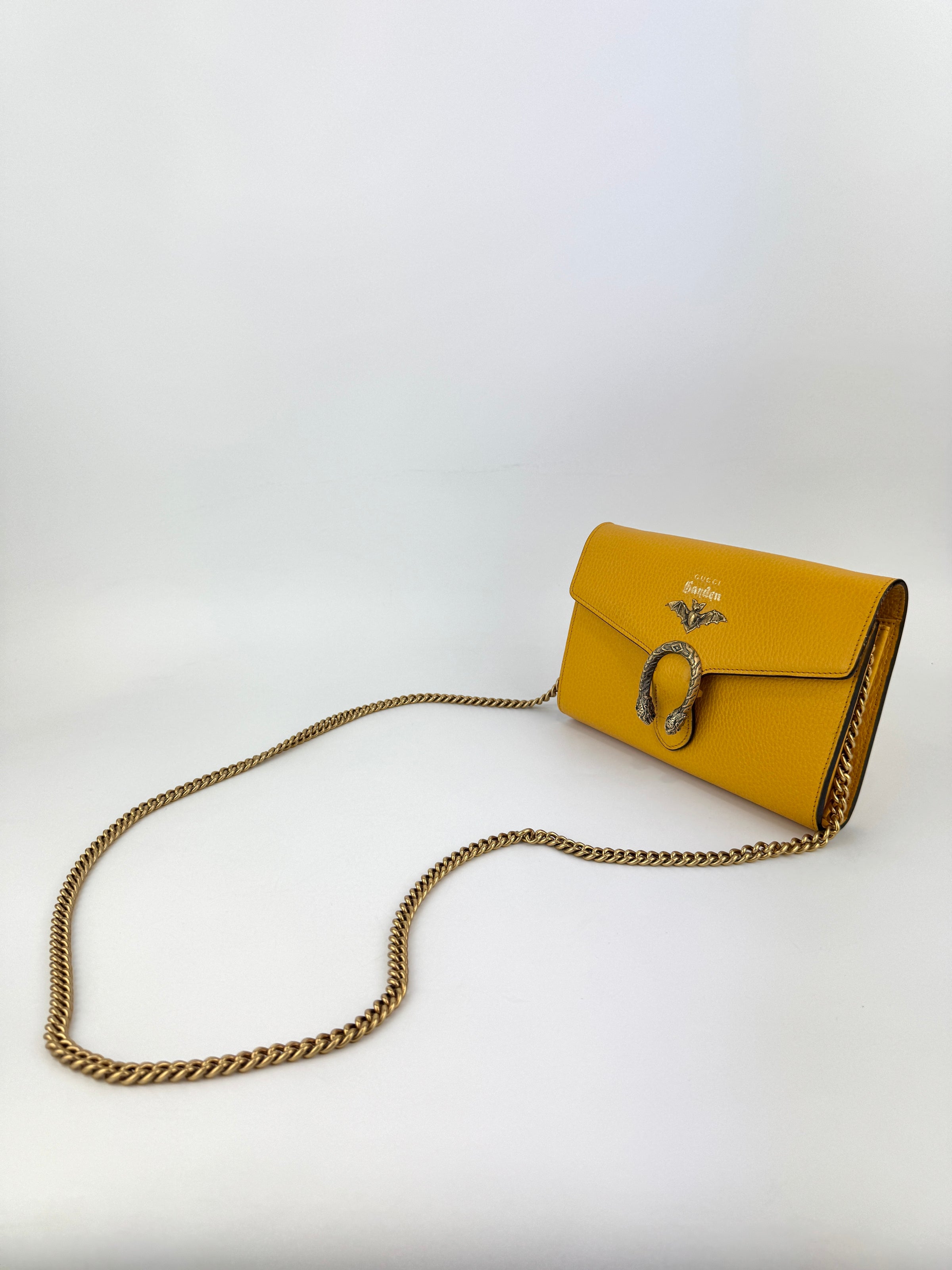 521550 Mustard Yellow Garden Series Bat Dionysus Wallet on Chain - Glampot