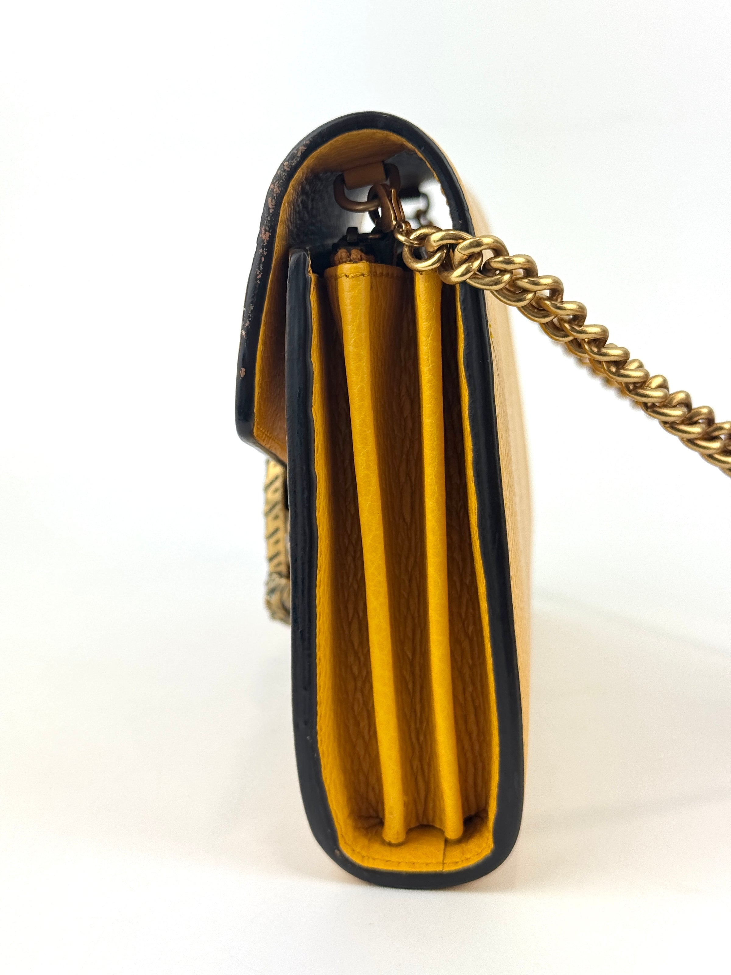 521550 Mustard Yellow Garden Series Bat Dionysus Wallet on Chain - Glampot