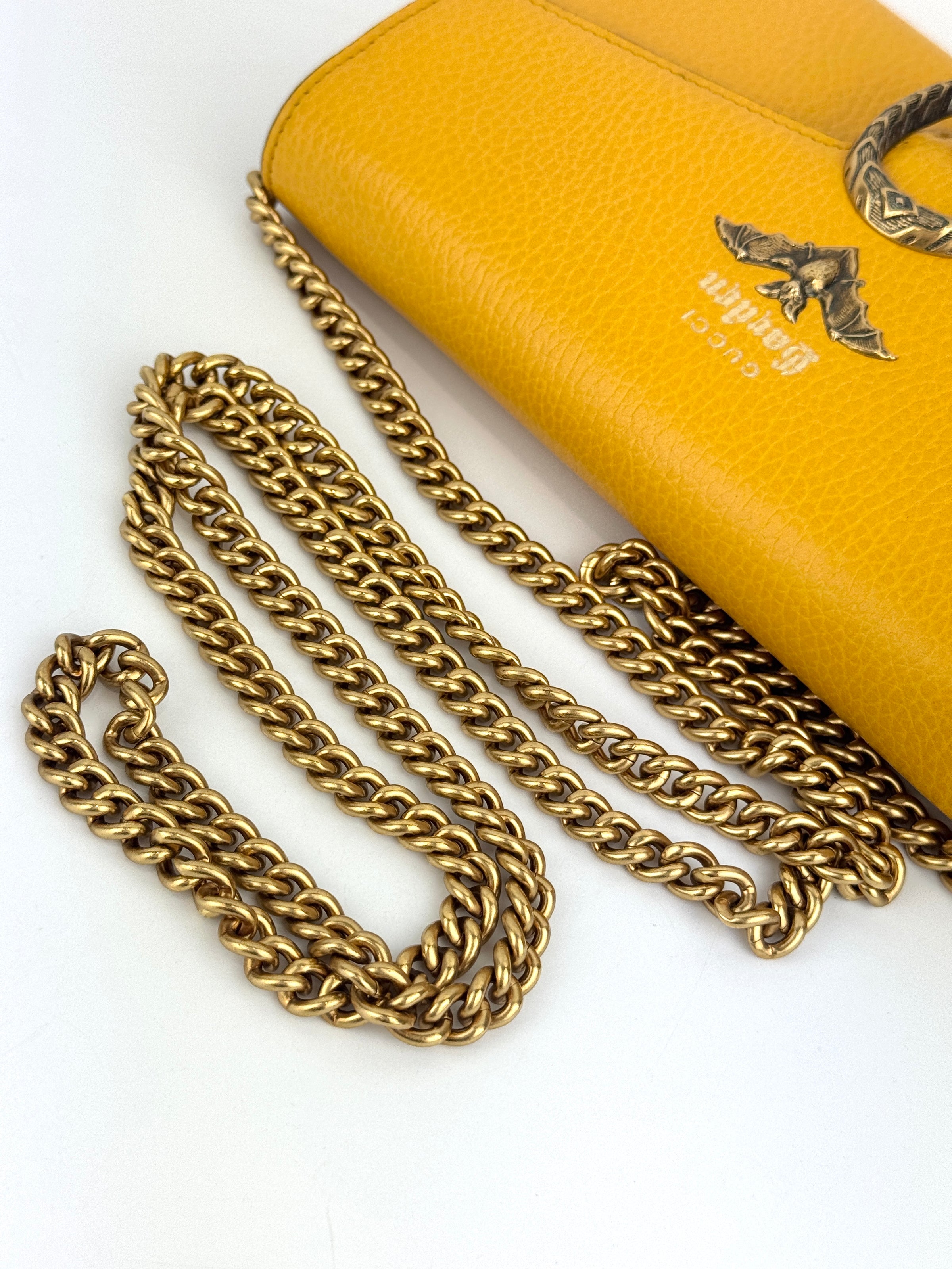 521550 Mustard Yellow Garden Series Bat Dionysus Wallet on Chain - Glampot
