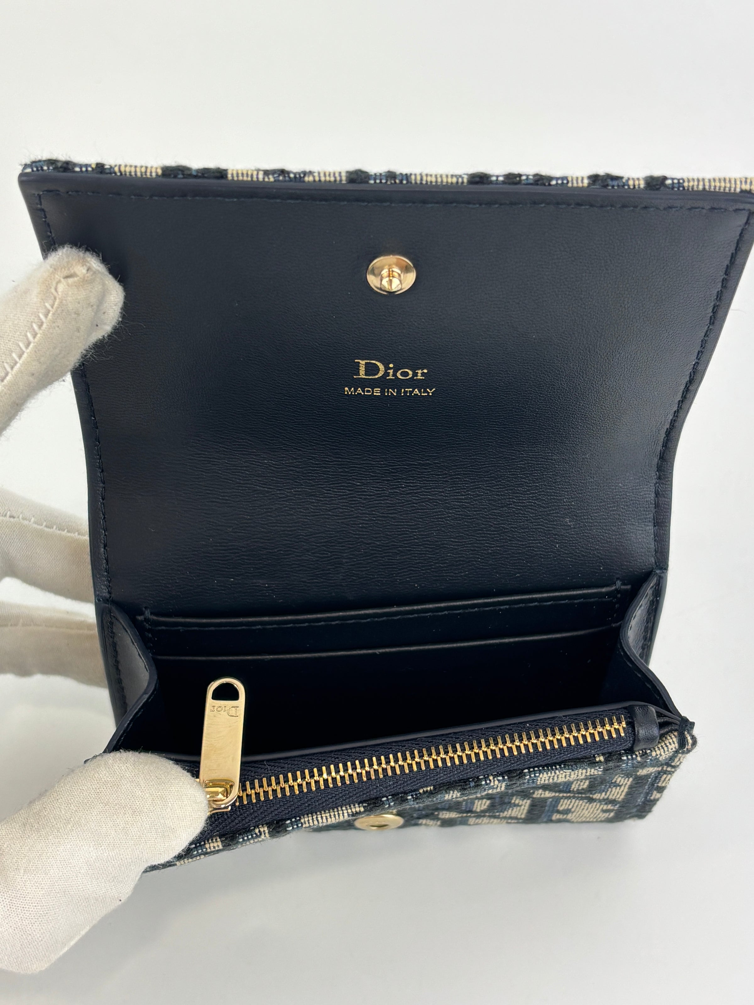 Dior Promenade Glycine Wallet Blue Dior Oblique Jacquard