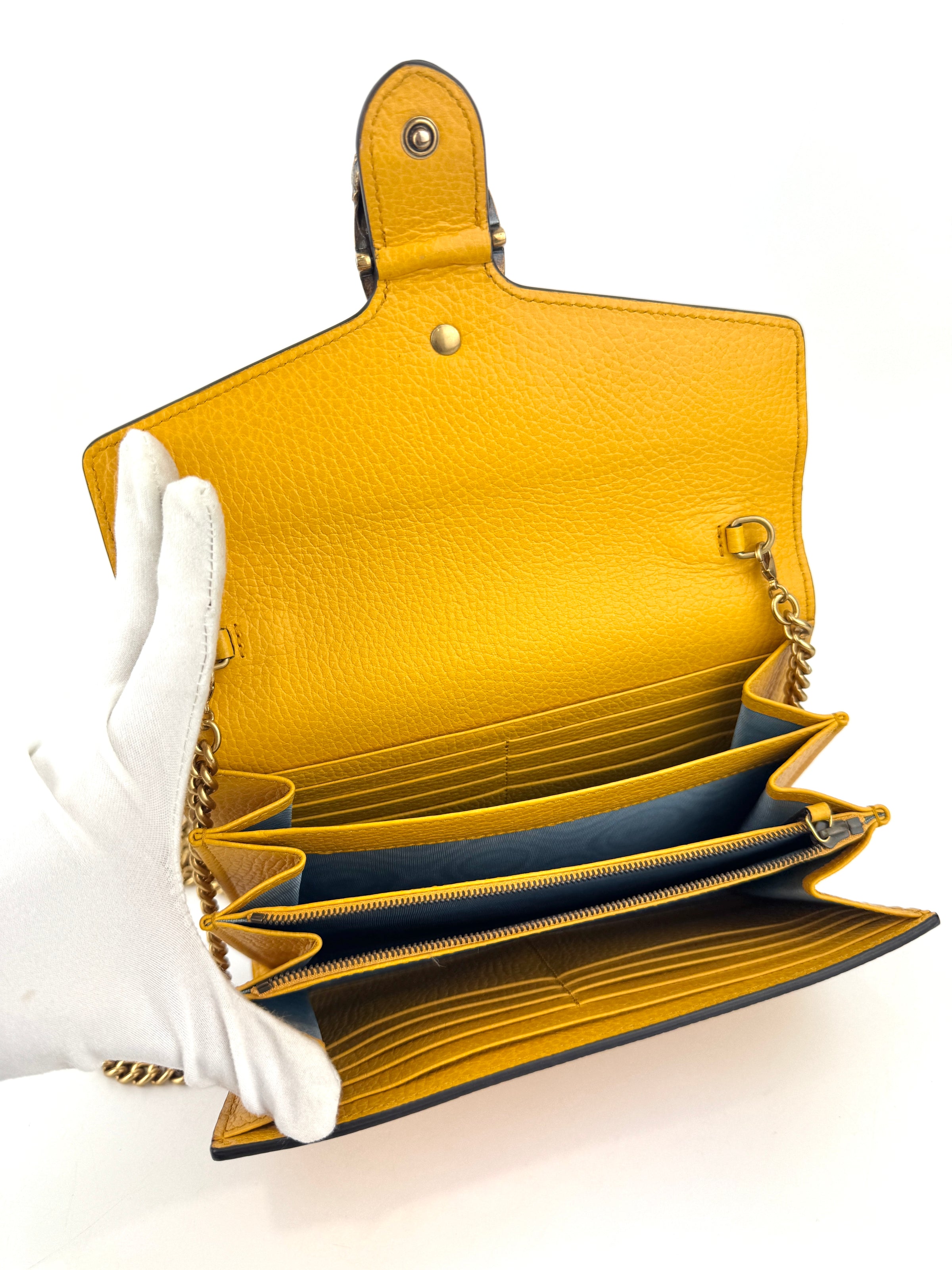 521550 Mustard Yellow Garden Series Bat Dionysus Wallet on Chain - Glampot
