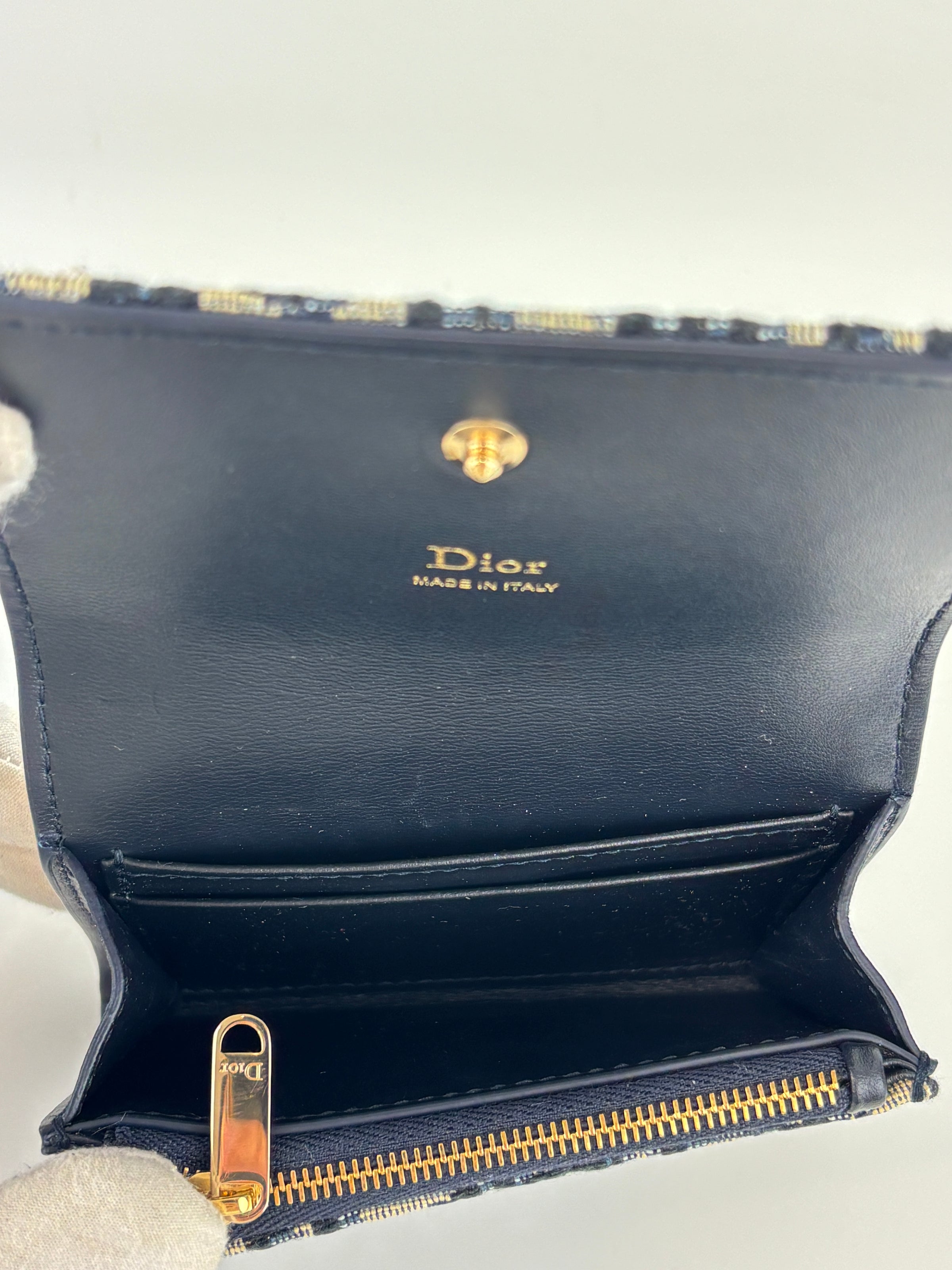Dior Promenade Glycine Wallet Blue Dior Oblique Jacquard