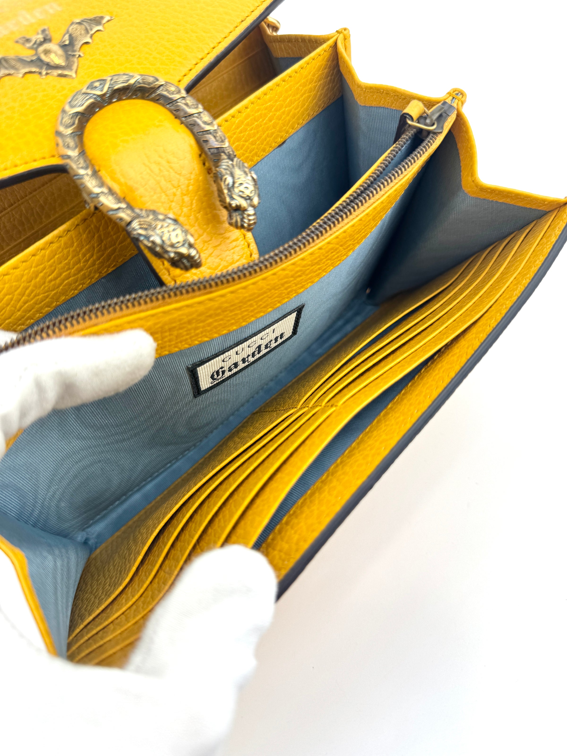 521550 Mustard Yellow Garden Series Bat Dionysus Wallet on Chain - Glampot