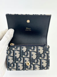 Dior Promenade Glycine Wallet Blue Dior Oblique Jacquard