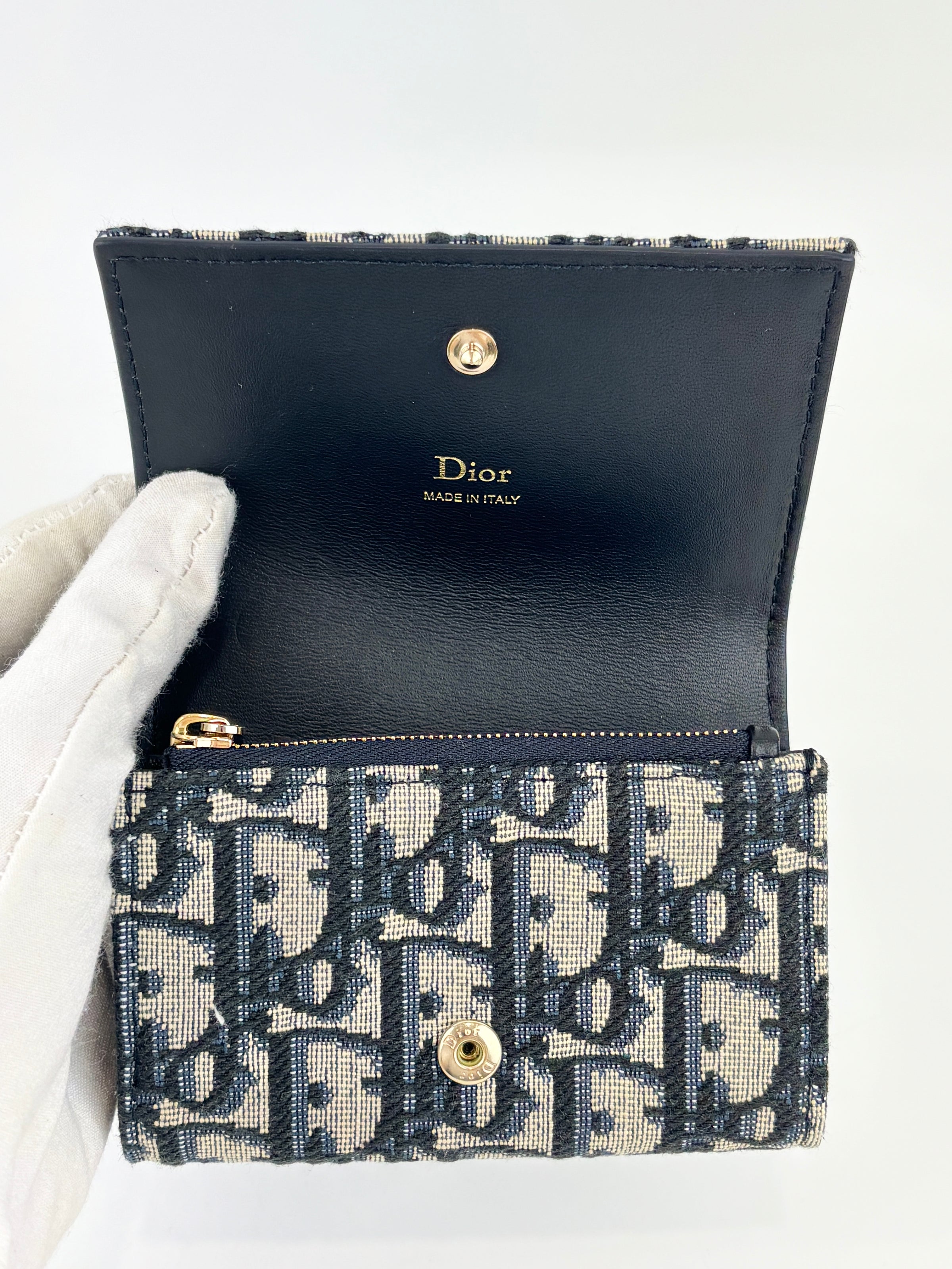 Dior Promenade Glycine Wallet Blue Dior Oblique Jacquard