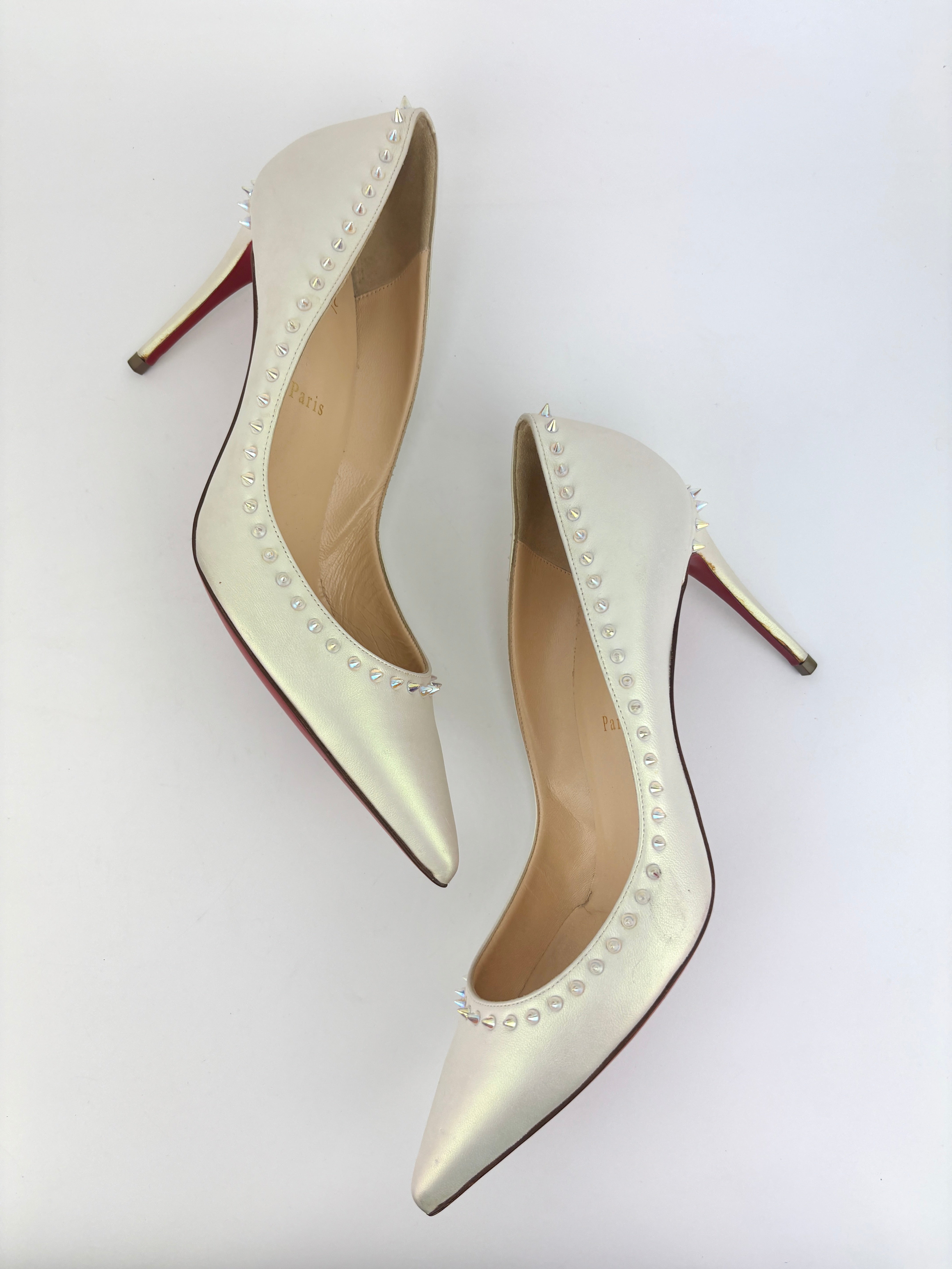 Christian Louboutin Anjalina 85 Pumps Snow Clear Studs | Glampot