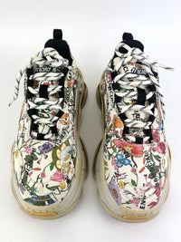 x Balenciaga Cream Floral Print Leather The Hacker Project Triple S Sneakers