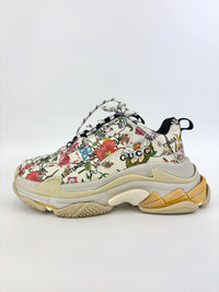 x Balenciaga Cream Floral Print Leather The Hacker Project Triple S Sneakers