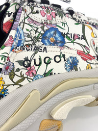 x Balenciaga Cream Floral Print Leather The Hacker Project Triple S Sneakers