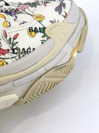 x Balenciaga Cream Floral Print Leather The Hacker Project Triple S Sneakers