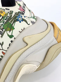 x Balenciaga Cream Floral Print Leather The Hacker Project Triple S Sneakers