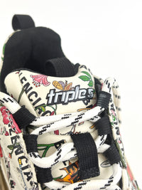 x Balenciaga Cream Floral Print Leather The Hacker Project Triple S Sneakers
