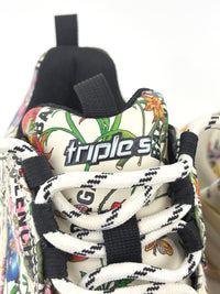 x Balenciaga Cream Floral Print Leather The Hacker Project Triple S Sneakers