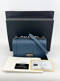 Chanel Old Medium Boy in Blue Quilted Lambskin