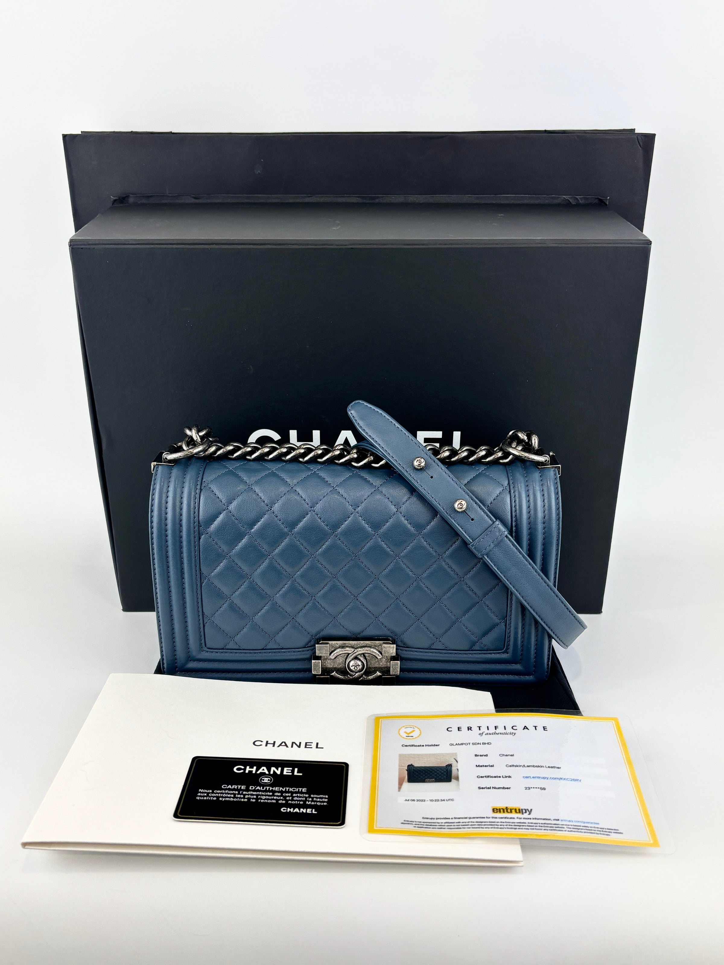Chanel Old Medium Boy in Blue Quilted Lambskin