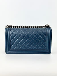 Chanel Old Medium Boy in Blue Quilted Lambskin