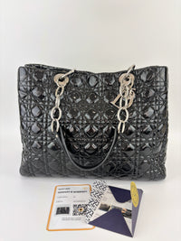 Large Patent Cannage Lady Dior Soft Shopping Tote Black SHW