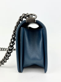 Chanel Old Medium Boy in Blue Quilted Lambskin
