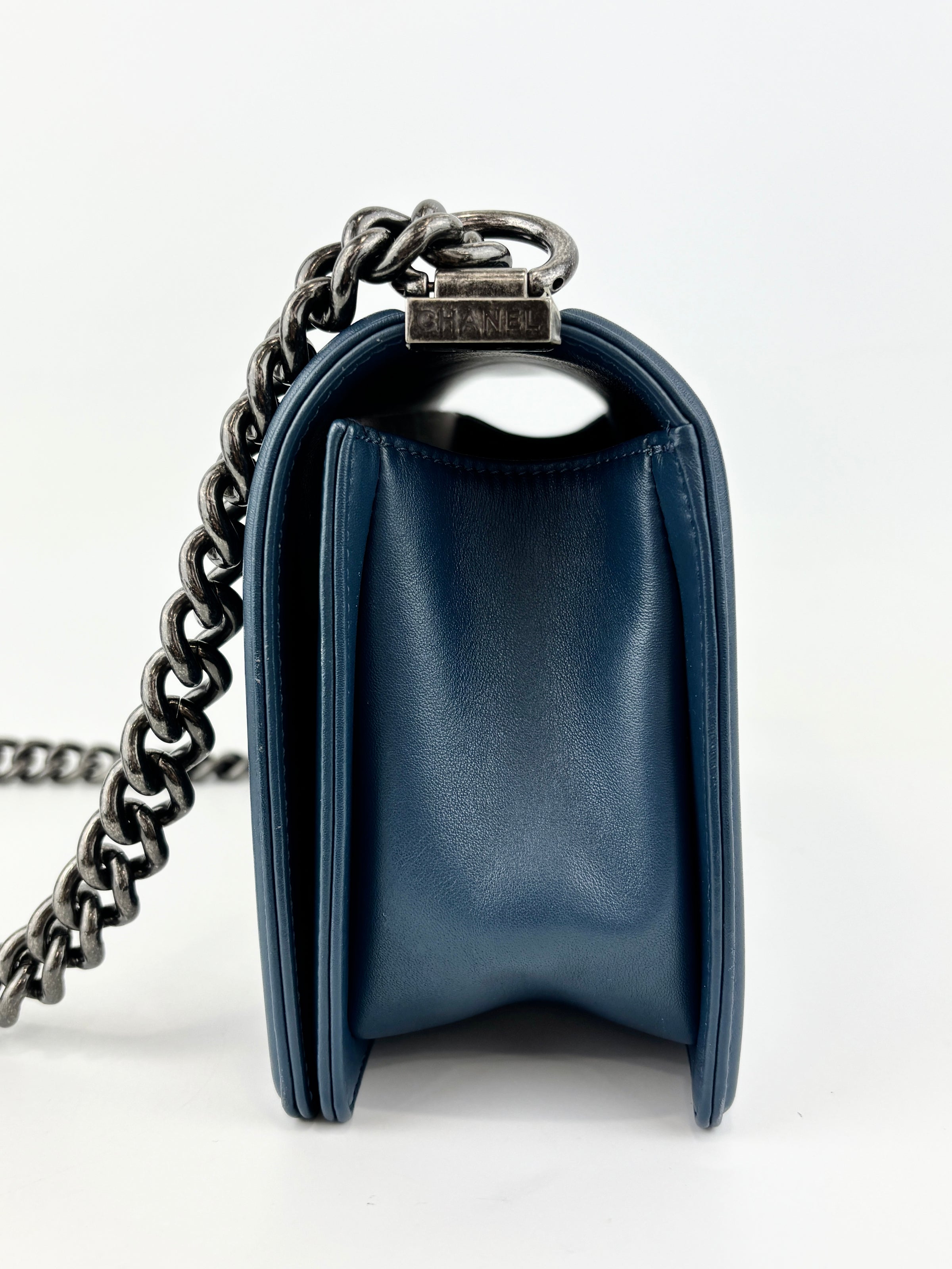 Chanel Old Medium Boy in Blue Quilted Lambskin
