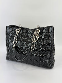 Large Patent Cannage Lady Dior Soft Shopping Tote Black SHW
