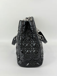 Large Patent Cannage Lady Dior Soft Shopping Tote Black SHW