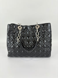Large Patent Cannage Lady Dior Soft Shopping Tote Black SHW